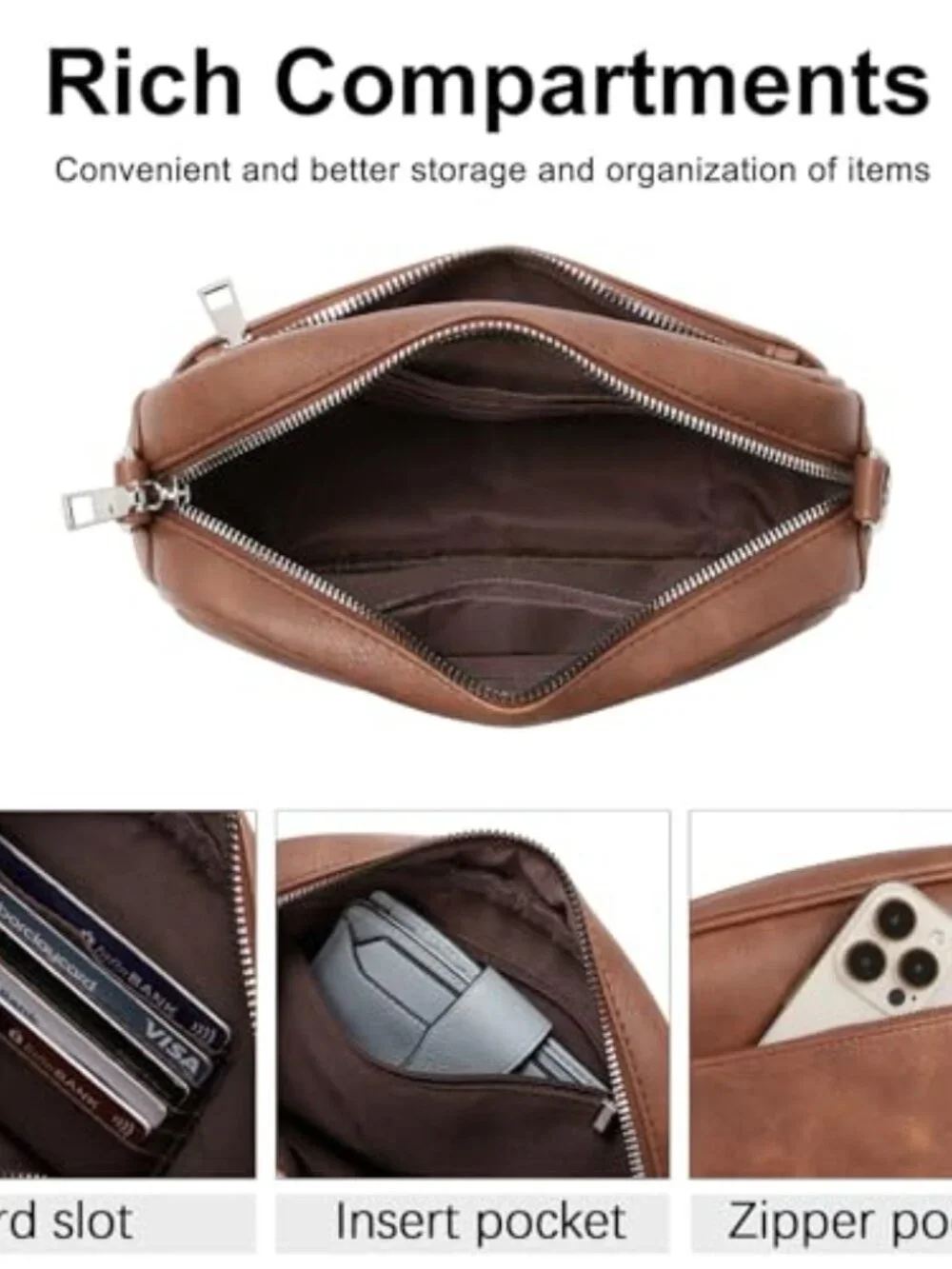 Faux Leather Crossbody Bag with Adjustable Guitar Strap